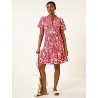 Roman Floral Print Frill Hem Shirt Dress 16 female