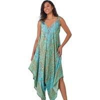 Roman Paisley Floral Pocket Slouchy Jumpsuit for Women UK - Ladies Spring Everyday Summer Holiday V-Neckline Comfy Sleeveless Soft Fit & Flare Vacation Beach Playsuits - Teal - Size M