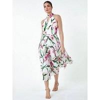 Roman Floral Print Pleated Midi Dress 14 female
