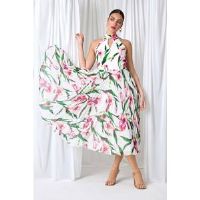 Roman Floral Print Pleated Midi Dress 16 female