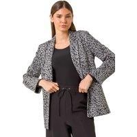 Roman Animal Print Stretch Jacket for Women UK - Ladies Autumn Everyday Winter Holiday Edge to Edge Comfy Long Sleeve Soft Pocket Detail Evening Coat Night Out Blazers - Grey - Size 10