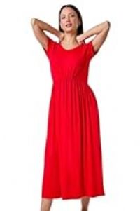 Roman Originals Stretch Gathered Pocket T-Shirt Dress for Women UK - Ladies Everyday Holiday Spring Summer Round Neckline Comfy Soft Evening Vacation Work Party - Red - Size 12