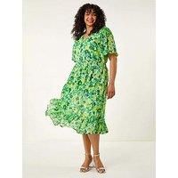 Roman Curve Floral Button Detail Midi Dress 22-24 female