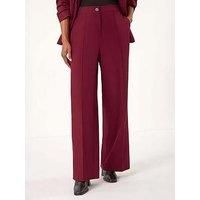 Roman Tailored Relaxed Stretch Trousers for Women UK - Ladies Spring Everyday Summer Holiday Button Fastened Comfy Side Pockets Soft Pleat Detail Daywear Bottoms - Wine - Size 16