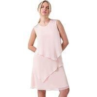 Roman Petite Embellished Tiered Shift Dress for Women UK - Ladies Autumn Everyday Winter Holiday Round Neckline Comfy Sleeveless Soft Knee Length Frock Night Out Gowns - Petite Baby Pink - Size 14