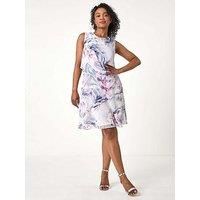 Roman Petite Grey Floral Print Tiered Overlay Dress - Size 12 12 female