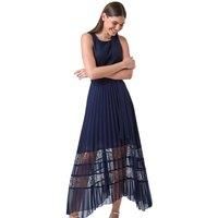Roman Pleated Lace Detail Midi Dress in Navy 10 female