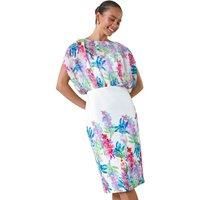 Roman Petite Ivory Floral Chiffon Blouson Overlay Dress - Size 14 14 female