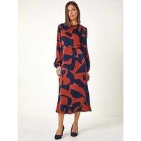Roman Geometric Colour Block Print Midi Dress 14 female
