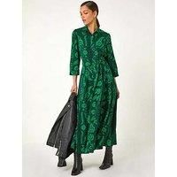 Roman Women's Floral Leaf Print Midi Shirt Dress in Green | Size: 12