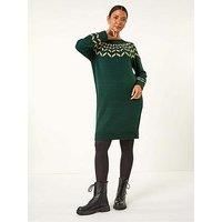 Roman Women's Chevron Print Knit Dress in Green | Size: 18