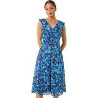 Petite Floral Print Frill Front Midi Dress