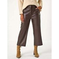 Roman Faux Leather Wide Leg Crop Trousers 16 female