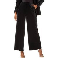 Roman Originals Velvet Wide Leg Pocket Stretch Trouser for Women UK - Ladies Everyday Autumn Winter Comfy Soft Evening Vacation Work Party Night Out - Black - Size 20