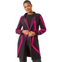 Roman Originals Abstract Patterned Cardigan for Women UK - Ladies Everyday Autumn Winter Comfy Soft Evening Vacation Work Party Night Out - Cerise - Size 18