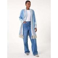 Roman Women's Patterened Fringe Cardigan Sweater in Light Blue | Size: 16