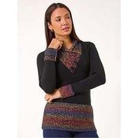 Roman Women's Colour Block Overlap V-Neck Jumper in Red | Size: 14