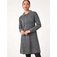 Roman Petite Collared Knit Shift Dress for Women UK - Ladies Everyday Autumn Winter Shirt Collar Comfy Soft Evening Vacation Work Party Night Out - Petite Grey - Size 14