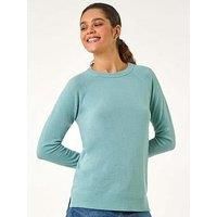 Roman Originals Soft Jumper for Women UK Ladies Winter Autumn Sweater Knit Knitwear Round Crew Neck Top Plain Lightweight Comfy Long Sleeve Split Hem Everyday Daywear - Steel Blue - Size 16