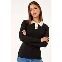 Roman Button Scallop Collar Ribbed Jumper 16 female