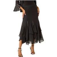 Roman Black Diamante Detail Ruffle Skirt - Size 10 10 female