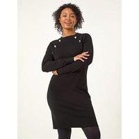 Roman Button Detail Knitted Stretch Dress Women UK Ladies Autumn Winter