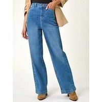 Roman Originals Wide Leg Jeans for Women UK Ladies Denim Trousers Palazzo Pants Jeggings Stretchy Cotton Summer Winter Autumn Spring Smart Office Work Party Flattering Bottoms - Light Denim - Size 14
