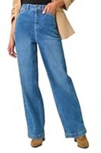 Roman Originals Wide Leg Jeans for Women UK Ladies Denim Trousers Palazzo Pants Jeggings Stretchy Cotton Summer Winter Autumn Spring Smart Office Work Party Flattering Bottoms - Light Denim - Size 16