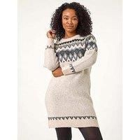Roman Petite Stone Nordic Pattern Knit Jumper Dress - Size 16 16 female