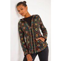 Roman Originals Aztec Zip Front Hooded Cardigan for Women UK - Ladies Everyday Autumn Winter Comfy Soft Evening Vacation Work Party Night Out - Multi - Size 12