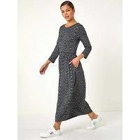 Roman Originals Maxi Dress with Pockets for Women UK Ladies Stretchy Jersey Midi Elasticated Gathered High Waist Skater Swing Fit Flare Office Work Smart Casual Boho - Grey - Size 14