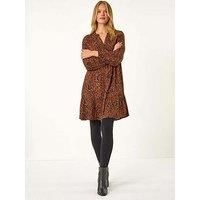 Roman Animal Print Pintuck Smock Dress 10 female