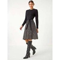Roman Check Print Belted Jumper Dress 12 female