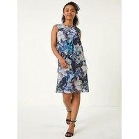 Roman Petite Navy Floral Tiered Dress - Size 12 12 female