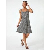Roman Petite Black Floral Ditsy Button Dress - Size 18 18 female
