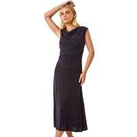 Roman Petite Sparkle Stretch Drape Dress for Women UK - Ladies Everyday Autumn Winter Round Neckline Comfy Soft Evening Vacation Work Party Night Out - Petite Pink - Size 18