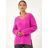 Roman Women's V-Neck Fluffy Knit Jumper in Magenta | Size: 14