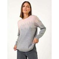 Roman Women's Sparkly Colour Block Knitted Jumper in Light Pink | Size: 18