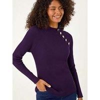 Dusk Fashion High Neck Button Shoulder Jumper in Purple 10 female