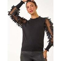 Roman Originals Sheer Feather Sleeved Jumper For Women UK - Ladies Autumn Winter