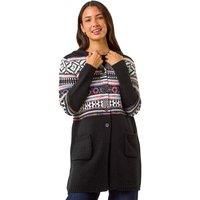 Roman Originals Pattern Button Detail Hooded Knit Cardigan for Women UK - Ladies Everyday Autumn Winter Comfy Soft Evening Vacation Work Party Night Out - Black - Size 20
