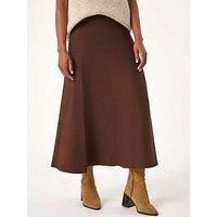 Roman Originals Knitted Skirt for Women UK Ladies Midi Maxi Full Length Winter Autumn A-Line Swing Pull On Smart Casual Work Office Elasticated Waist Flattering Knit Knitwear - Chocolate - Size 10
