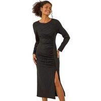 Dusk Textured Ruched Stretch Midi Dress 12 female