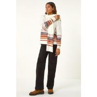 Roman Ivory Border Stripe Scarf Knit Jumper - Size 10 10 female