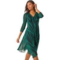 Roman Abstract Print Wrap Hanky Hem Midi Dress 14 female