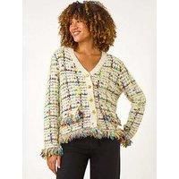 Roman Textured Fringe Knit Cardigan 12 female