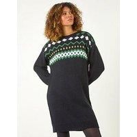 Roman Nordic Print Knitted Jumper Dress - Black