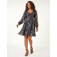 Dusk Foil Print Tie Front Fit & Flare Dress 14 female