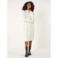 Dusk Women's Chunky Cable Knitted Jumper Dress in Ivory | Size: 16