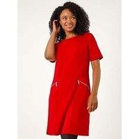 Roman Women's Petite Zip Detail Pocket Shift Dress in Red | Size: 16